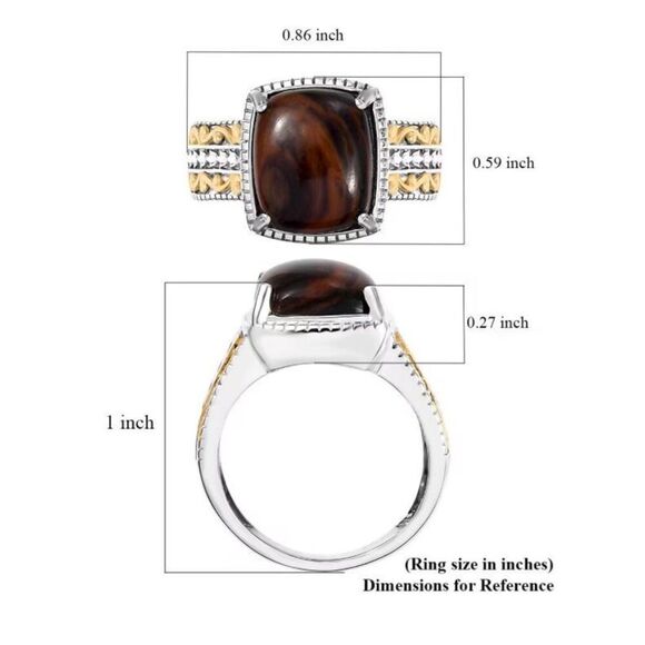Coffee Obsidian 4ctw Solitaire Ring in 14K YG and Platinum Over Copper W Magnet - Picture 6 of 6